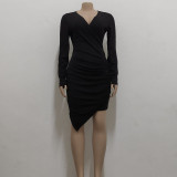 Women Sexy Solid V Neck Dress