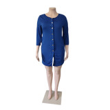 Plus Size Women Solid Loose Pocket Dress