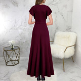 Women Sexy V Neck Irregular Ruffle Leaf Dress