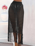 Women Sexy Hollow Lace Up Tassel Slit Beach Skirt