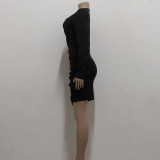 Women Sexy Solid V Neck Dress