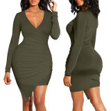 Women Sexy Solid V Neck Dress