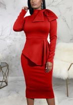 Women sexy diagonal bow dress