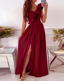 Plus Size Women Slash Shoulder Sleeveless Solid Dress