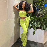 Women embroidered Strapless Top and high-waisted Casual trousers two-piece set
