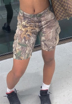 Summer Women Casual Leaf Print Pocket High Waist Shorts Summer Women Casual Leaf Print Pocket High Waist Shorts