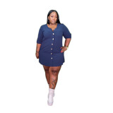 Plus Size Women Solid Loose Pocket Dress