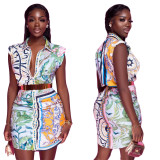 Women Casual Sleeveless Pleated Printed Dress