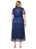 Plus Size Women Spring and Summer V Neck Short Sleeve Sequin Dress