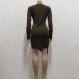 Women Sexy Solid V Neck Dress