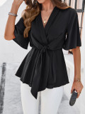 Women Spring and Summer Solid Elegant Short Sleeve Lace-Up Corset Top