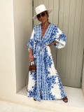 Women Spring Summer V Neck Short Sleeve Printed Dress
