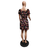 Women Lace-Up Sexy Print Dress