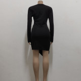 Women Sexy Solid V Neck Dress