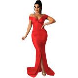 Women Sexy V Neck Slightly Wrinkled Dress