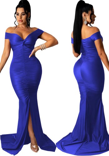 Women Sexy V Neck Slightly Wrinkled Dress