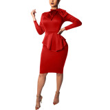 Women sexy diagonal bow dress