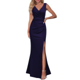 Sexy V Neck Slit Dress