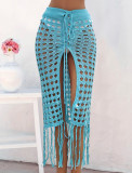 Women Sexy Hollow Lace Up Tassel Slit Beach Skirt