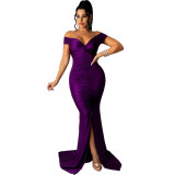 Women Sexy V Neck Slightly Wrinkled Dress