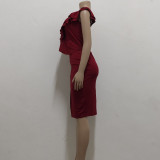 Women Sexy Solid One Shoulder Ruffle Dress