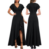 Women Sexy V Neck Irregular Ruffle Leaf Dress