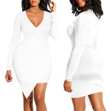 Women Sexy Solid V Neck Dress