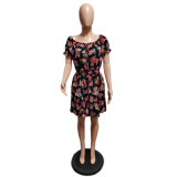 Women Lace-Up Sexy Print Dress