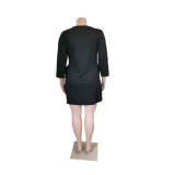 Plus Size Women Solid Loose Pocket Dress