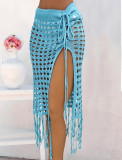 Women Sexy Hollow Lace Up Tassel Slit Beach Skirt