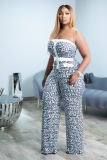 Plus Size Women Fake Button Strapless Print Jumpsuit