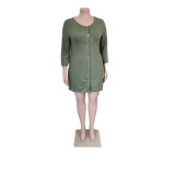 Plus Size Women Solid Loose Pocket Dress