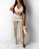 Women Beach Bikini Top and Fringed Skirt Two-piece Set