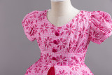 Children's Plaid Patchwork Puff Sleeve Princess Dress