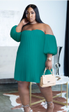 Fashion Plus Size Women's Chiffon Pufff Sleeve Drape Pleated off shoulder loose Dress