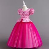 Children's Plaid Patchwork Puff Sleeve Princess Dress