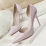 Fashionable High-Heeled Patent Leather Stiletto Shallow Mouth Pointed Toe Hollow Sexy High-Heeled Shoes