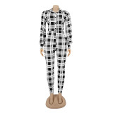 Fashionable Spring Turndown Collar Slim Puff Sleeve Women's Plaid Print Jumpsuit