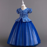 Children's Plaid Patchwork Puff Sleeve Princess Dress