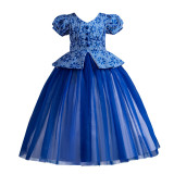 Children's Plaid Patchwork Puff Sleeve Princess Dress