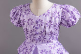 Children's Plaid Patchwork Puff Sleeve Princess Dress