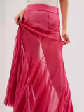Irregular See-Through Mesh Sexy High-Waisted Long Skirt