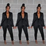 Sexy Women's Solid Color V-Neck Two-Piece Pants Set
