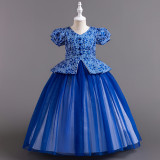 Children's Plaid Patchwork Puff Sleeve Princess Dress