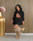 Women's Summer Low Back Top Pleated Skirt Two-Piece Set