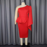 Style Slash Shoulder One-Sleeve Ruffle Party Cocktail Dress