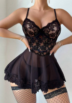 Sexy Lingerie Black See Through Lace Mesh Strap Night Dress Sexy Lingerie Black See Through Lace Mesh Strap Night Dress