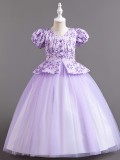 Children's Plaid Patchwork Puff Sleeve Princess Dress