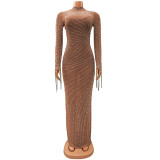 Spring Women's Sexy Mesh Beaded Nightclub Party Long Dress