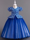 Children's Plaid Patchwork Puff Sleeve Princess Dress